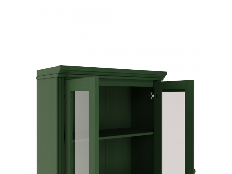 Estante de madeira com 1,19 m na cor verde com duas portas de vidro / Coleção biblioteca